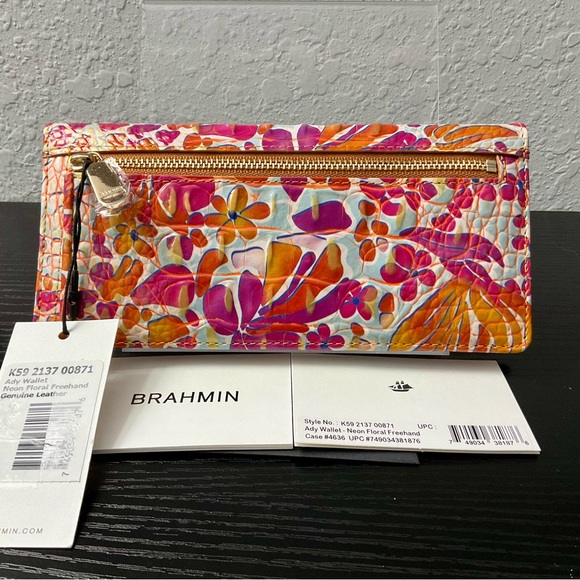 Brahmin NEON FLORAL FREEHAND Leather ADY Slim Wallet NWT - Picture 3 of 7